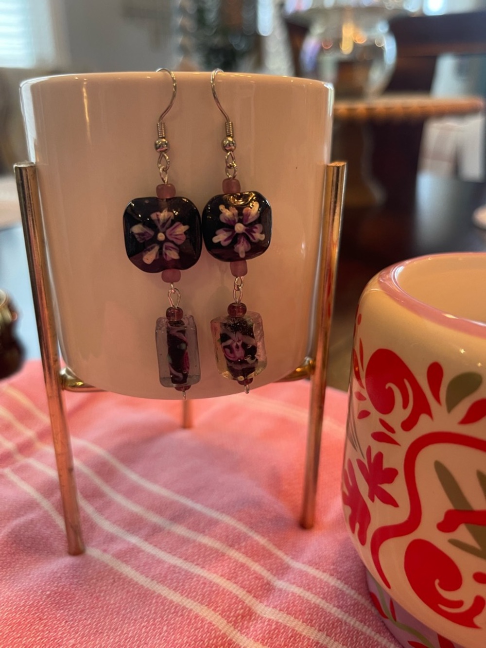 Purple Earrings Stone Beaded